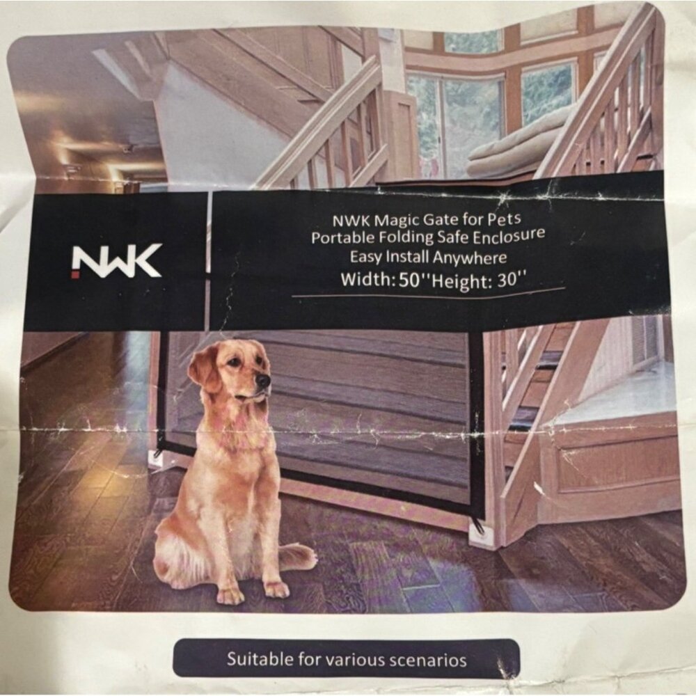 NWK Magic Pet Gate For Stairs & Doors 50" X 30"‎ Portable Folding Safe Enclosure